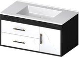 36 Floating Vanity with Sink, Wall Mounted Bathroom Cabinet Vanity with Soft-Close System Cabinet, Marble Pattern