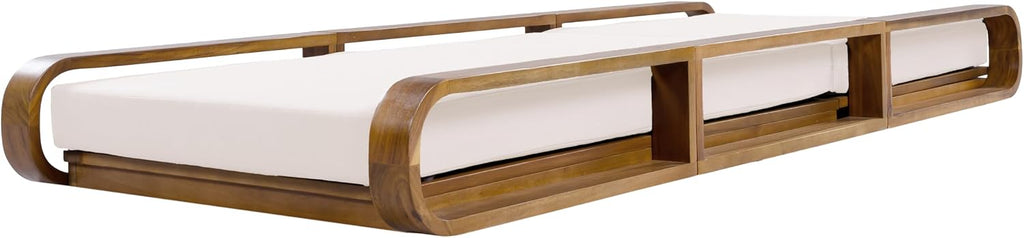 Pyke Patio Chaise Lounge Chair Outdoor with 4-Thick Cushion, Acacia Wood Poolside Sun Lounger with Curved Frame