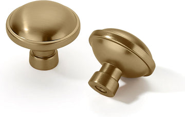 10 Pack 1-1/4 inch Brushed Brass Cabinet Knobs - Brushed Gold Drawer Knobs and Dresser Drawers