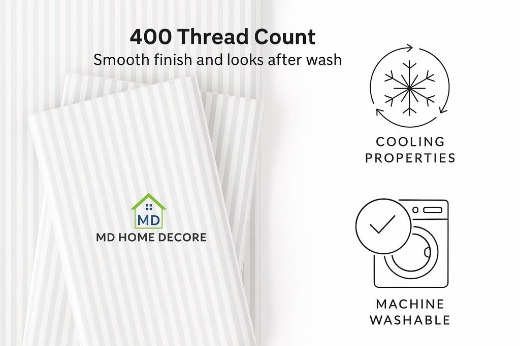 Luxury Cotton Sheets for Queen Size Bed - 400 Thread Count Egyptian Cotton Sheet Set - 15" Deep Pocket - Hotel
