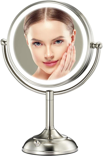Professional 8.5" Large Lighted Makeup Mirror with Brighter Lights, 1X/10X True HD Magnifying Mirror with 3 Color