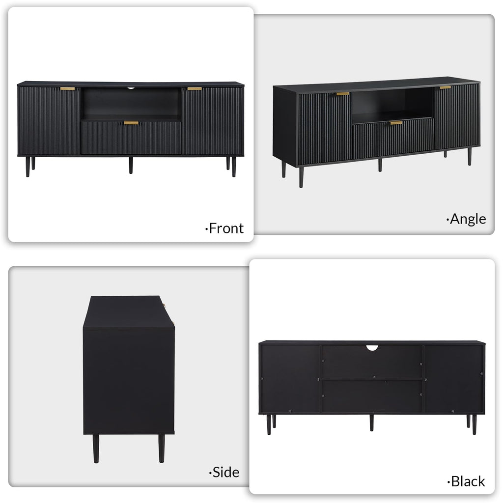 Black Fluted TV Stand for 65 Inch TVs with Storage