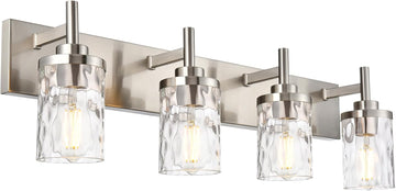 Bathroom Vanity Lighting Fixtures 4 Lights,Brushed Nickel Bathroom Vanity Lights with Clear Hammered Shade Wall
