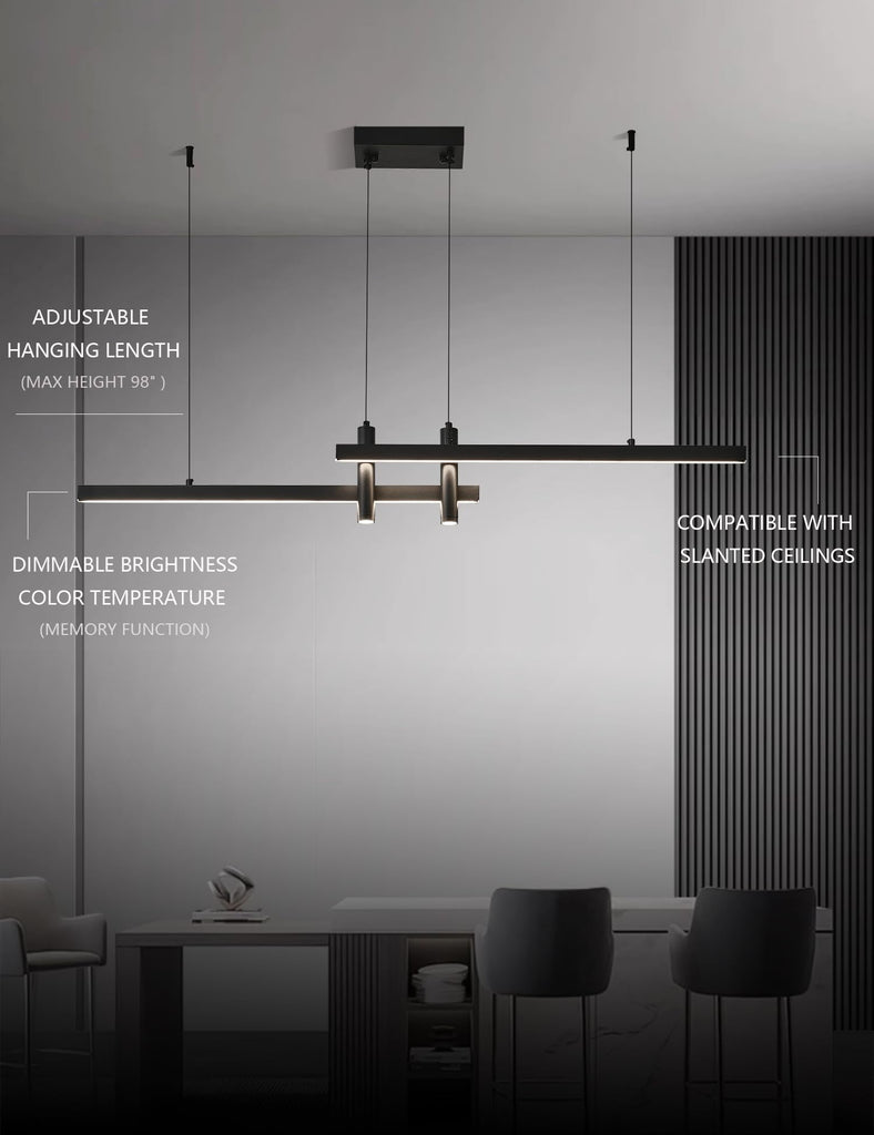Modern Black Linear Pendant Lights Kitchen Island Lighting Minimalist Led Chandeliers Pool Table Light Dimmable