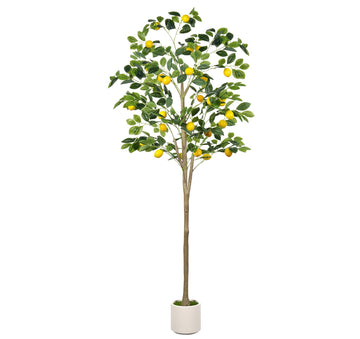 6FT Faux Lemon Tree, Artificial Lemon Tree with Heavy White Planter