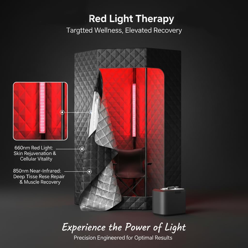 Upgraded Steam Sauna with Red Light Therapy Panel for Personal Home Spa