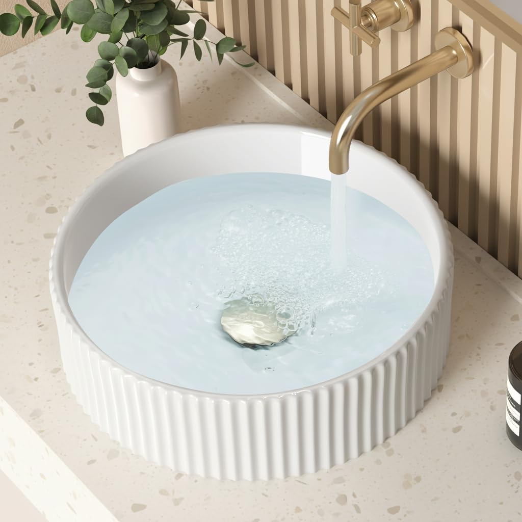 KES Bathroom Vessel Sink, 16 Inch Small Vessel Sink for Bathroom, Round Bowl Sink White Above Counter, RV Sink
