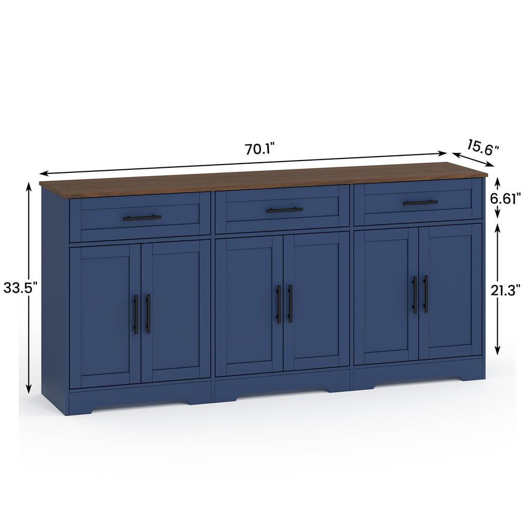 71" Large Sideboard Buffet Cabinet with Storage, Navy Blue