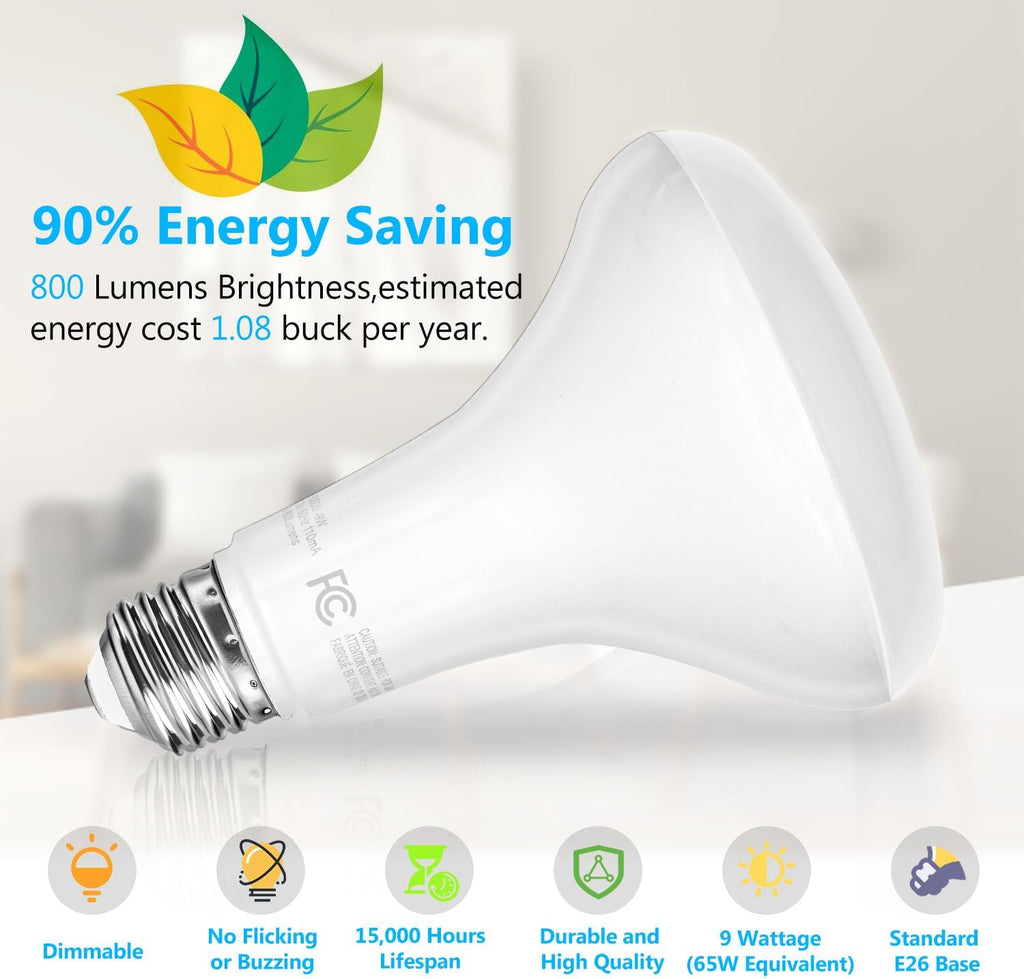 24 Pack BR30 LED Bulbs 65W Equivalent, Dimmable Indoor Flood Lights 5000K Daylight White, 9W, 800 Lumens, E26 Base