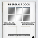 Modern 36 x 80 Fiberglass Entry Door with Low-E Glass, 6-Lite Front Door for Home, Pre-Hung Fiberglass Door System