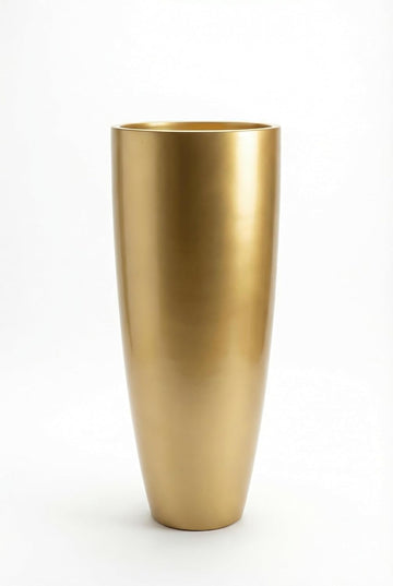 Tall 36" Gold Fiberglass Planter - Large Modern Lightweight Tapered Round Indoor/Outdoor Elegant Decorative Pot for