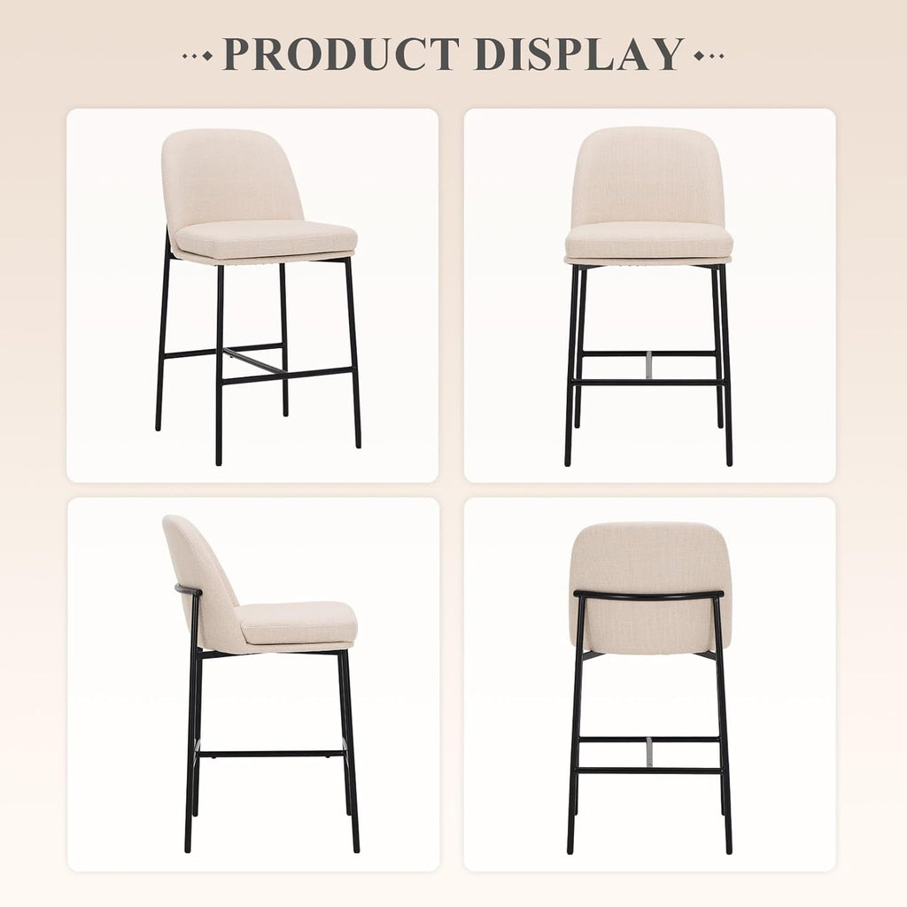 Counter Height Bar Stools Set of 4, 25 Inch Modern Fabric Kitchen Island Stools with Back, Upholstered Counter