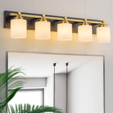 Modern Bathroom Light Fixtures Over Mirror, Vanity Lights Wall Sconces with Milky White Glass Shades, E26 Socket