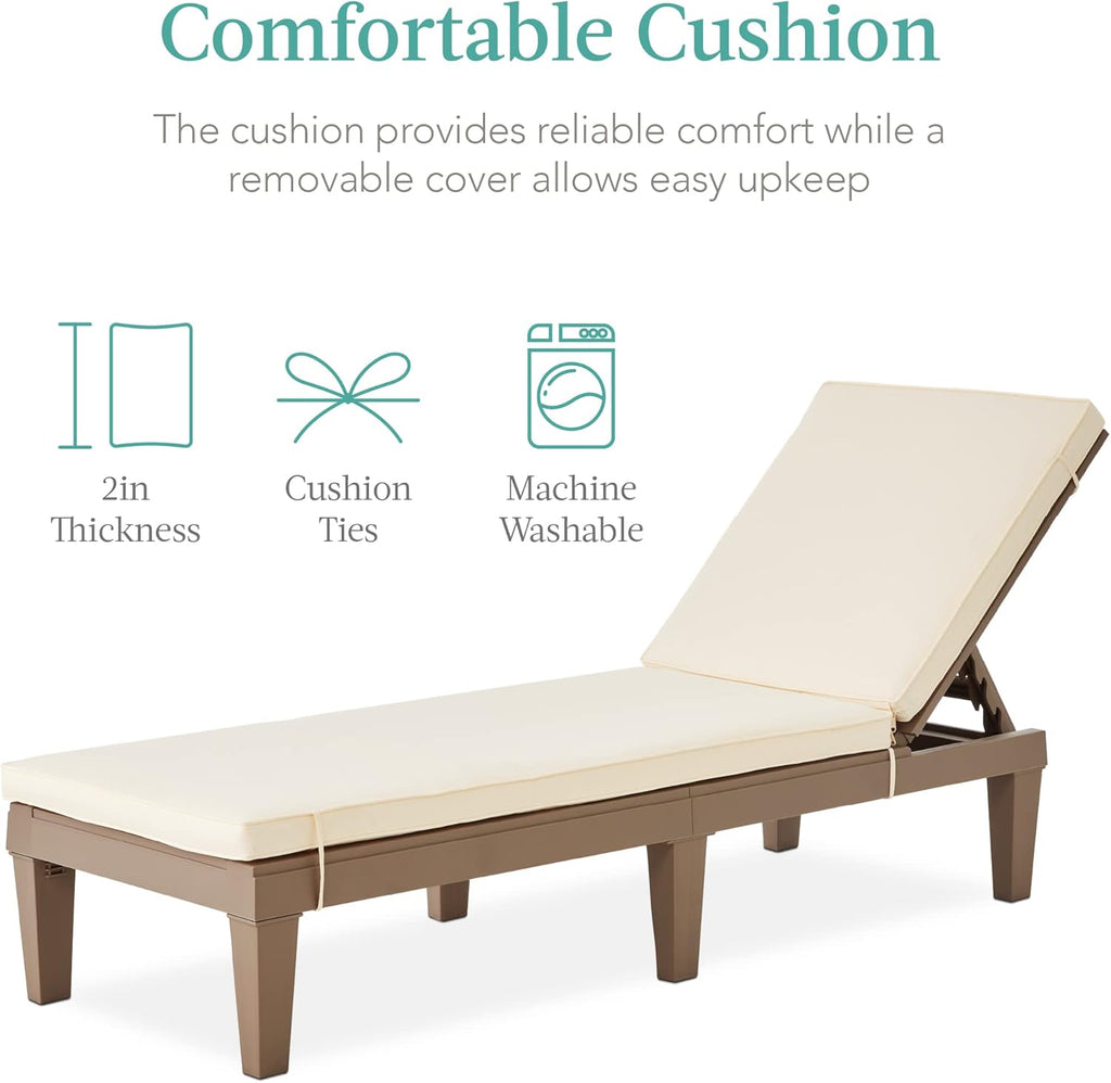 Best Choice Products Outdoor Lounge Chair, Resin Patio Chaise Lounger for Poolside, Backyard, Porch w/Seat Cushion