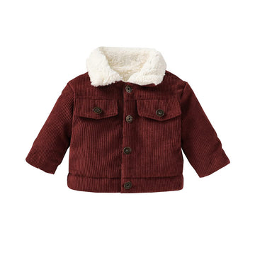 Baby Boys Girls Corduroy Trucker Jacket Kids Toddler Sherpa Lined Top Lapel Button Down Thicked Warm Coat Winter