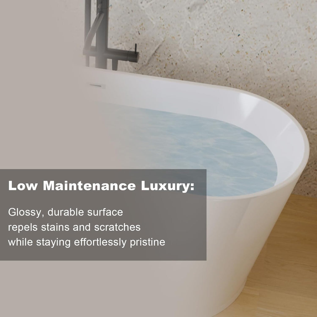 Zavdte 55" Freestanding Acrylic Bathtub, Gloss White Stand Alone Soaking Tub with Toe-tap Chrome Drain, Double-Wall