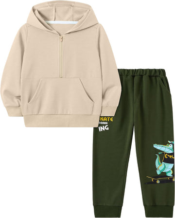 Toddler Boys Half Zip Hoodie and Sweatpants Set Fall Winter