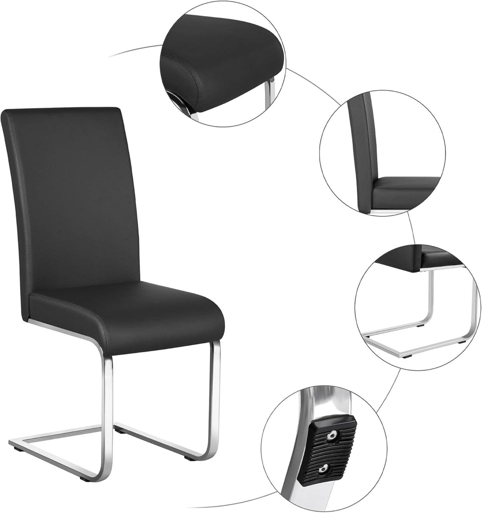 Dining Chairs Set of 2 Modern Faux Leather Upholstered Dining Room Chairs with High Back and Metal Chrome Legs for Kitchen/Living Room/Restaurant, Black