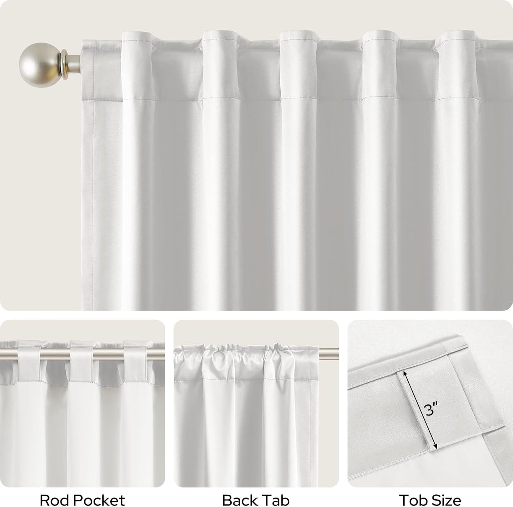 100% Blackout Faux Silk Curtains,Greyish White Noise Reduction Thermal Insulated Room Darkening Window Drapes, Luxury (2 Panels)