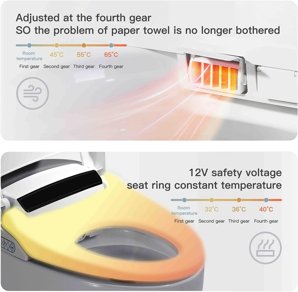 Smart Toilet, One Piece Bidet Toilet for Bathrooms, Toilets with Warm Water Sprayer & Dryer, Foot Sensor Operation