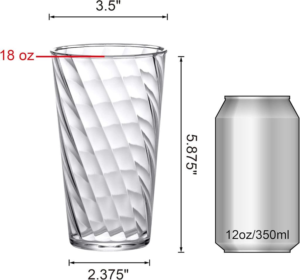 Glacier - 18-Ounce Plastic Tumblers (Set of 8), All-Clear Reusable Plastic Cups, Stackable, BPA-Free, Shatter-Proof