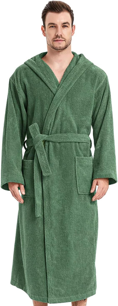 Mens Robe with Hood, Plush Cotton Bathrobe,Soft Terrey Cloth Bath robe, Absorbent Hooded Robe for Shower Spa