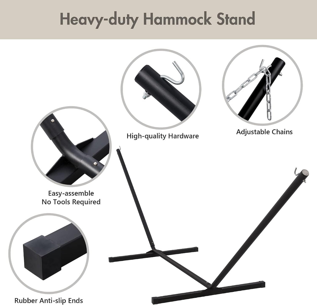 Outdoor Hammock Heavy Duty Hammock with 12 Feet Steel Stand, Cream | Two Person Hammock with Stand and Balance Ropes