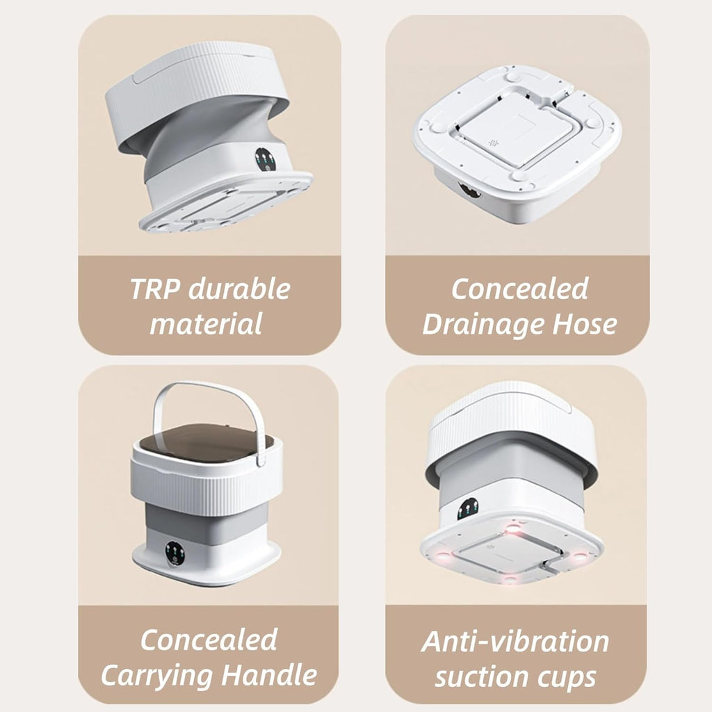 Portable Washing Machine 10L Foldable Mini Washer and Spin Dryer Deep Cleaning Compact Baby Clothes Underwear Washer