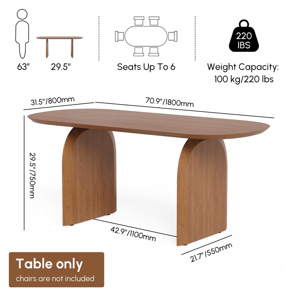 Japandi Oval Dining Table for 6, 70.9" Solid Pine Wood Kitchen Table, Modern Mid Century Minimalist Kitchen & Dining