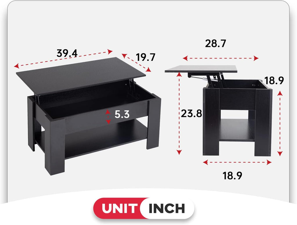 39.4" Lift Top Coffee Table with Hidden Compartment and Storage Shelf Wooden Lift Tabletop Living Room Reception Room