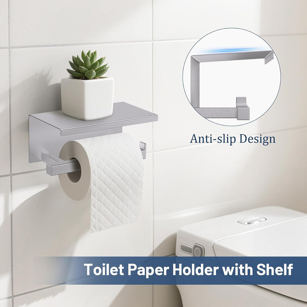 5-Pieces Brushed Nickel Bathroom Hardware Accessories Set 23.6" Towel Bar Set Wall Mounted Square Toilet Paper Holder
