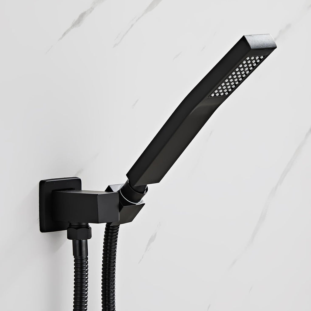 Black square hand shower head, handheld shower head with hose,brass High pressure flushing With adjustable water