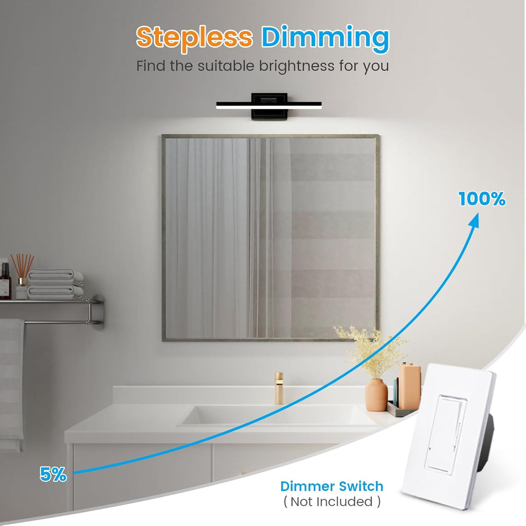Modern Bathroom Vanity Light 15.7 inch, Rotatable, 12W Dimmable 5CCT Led Bathroom Light Fixture Over Mirror, Black