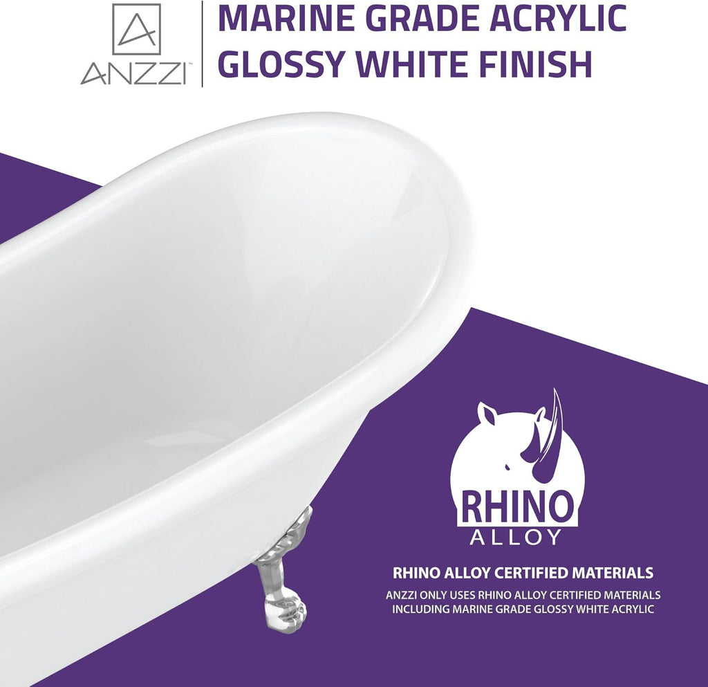 Clawfoot Series One Piece Belissima Double Slipper Acrylic Tub in White|69.29 in. L x 28.35 in. W x 30.12 in. H |