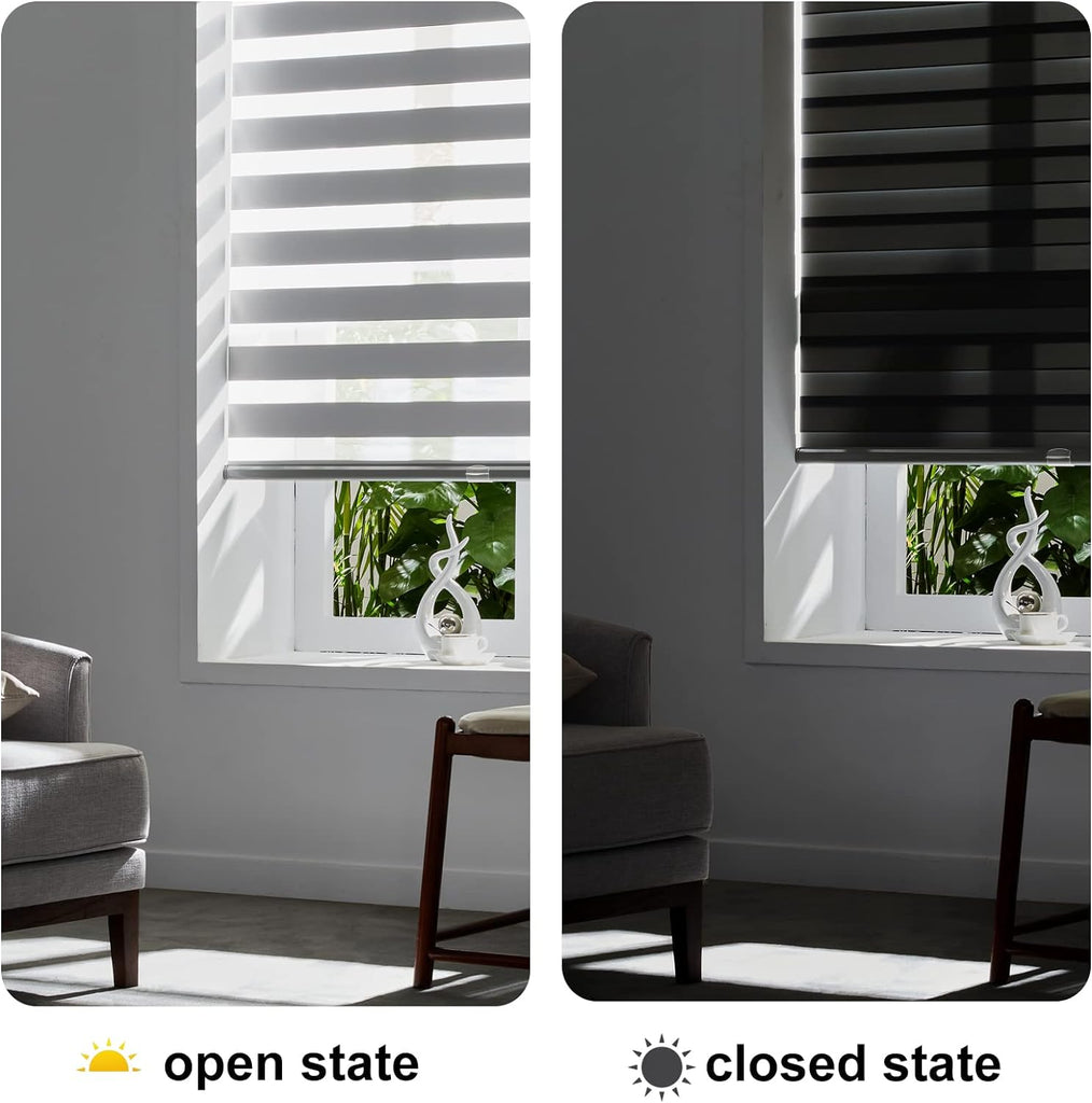 Cordless Zebra Blinds for Windows Free-Stop Roller Windows Shades (24" W X 72" H, Grey) Dual Layer Light Control for Day and Night, Light Filtering Sheer Shades for Home, Bedroom