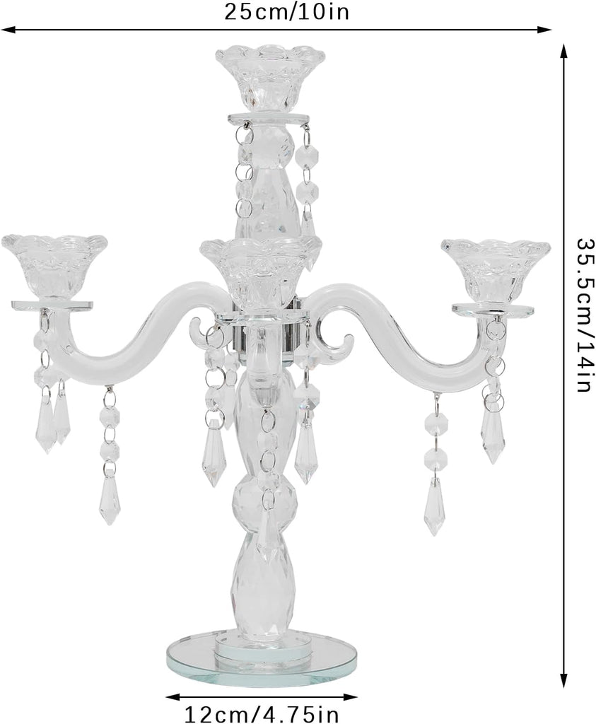 Modern Crystal Candle Holder Candelabra, 5 Arm 14 Inch Tall Clear Taper Candlestick Holders Vintage Wedding