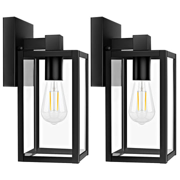 2-Pack Outdoor Wall Lantern, Exterior Waterproof Wall Sconce Light Fixtures, Black Outside Wall Lights with Clear