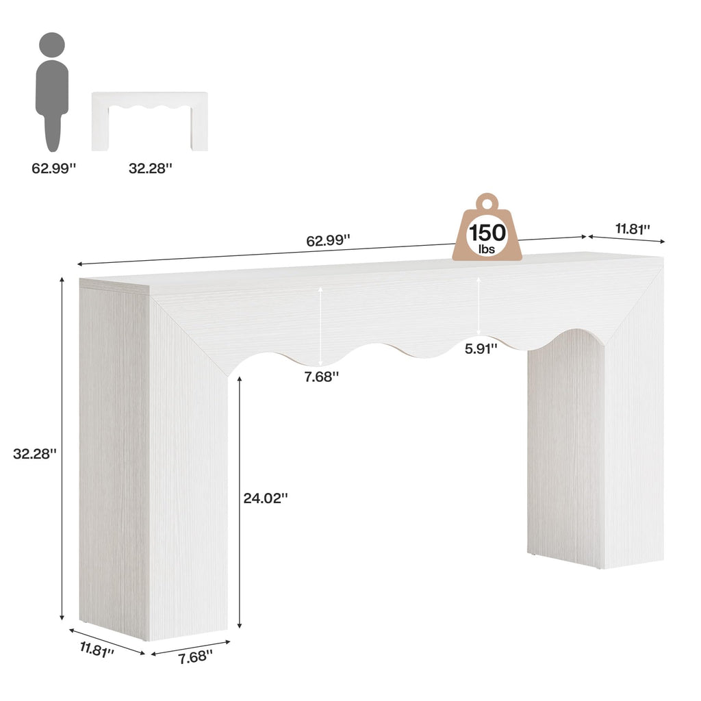 63" Farmhouse Console Table with Wavy Edge
