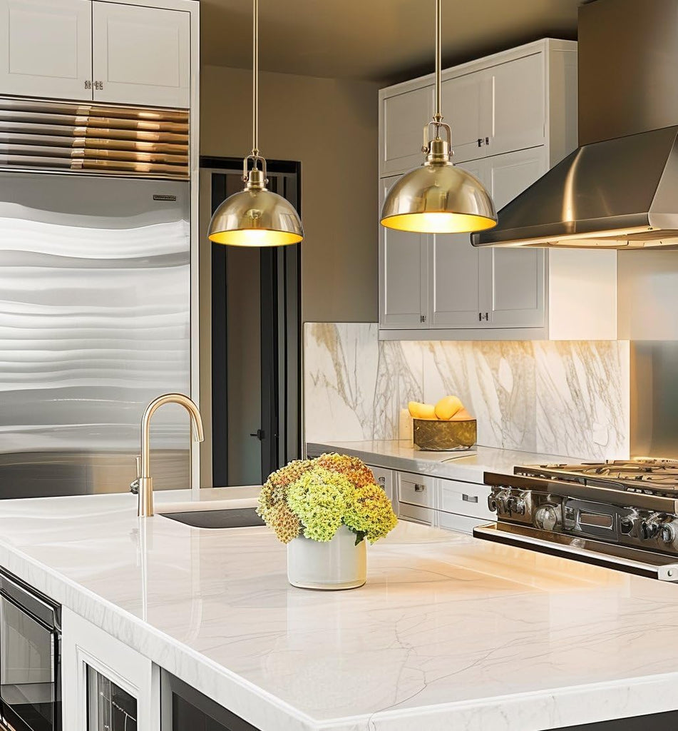 Belle 9" Modern Industrial Gold Pendant Light with Dome Shade, Petit Retro Metal Gold Hanging Light, Cool Brass Finish