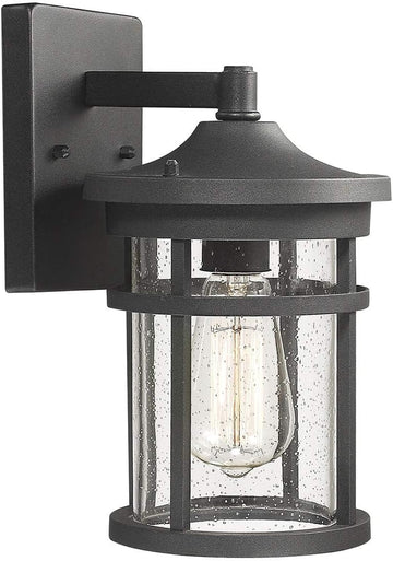 Outdoor Wall Sconces, Outdoor Wall Lantern Lamp,Modern Exterior Lighting Fixture for Front Porch with Seeded Glass Shade for Porch(Black)