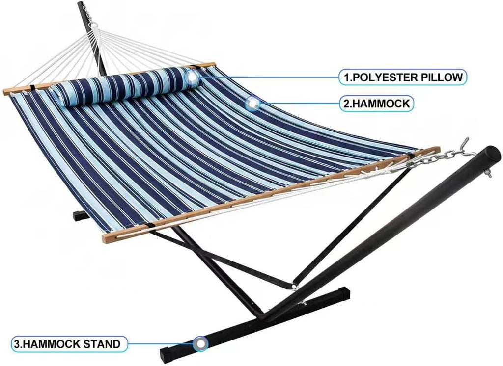 Portable Outdoor Hammock with Stand, Heavy Duty Hammock with Carrying Bag, Soft Pillow, Balance Ropes