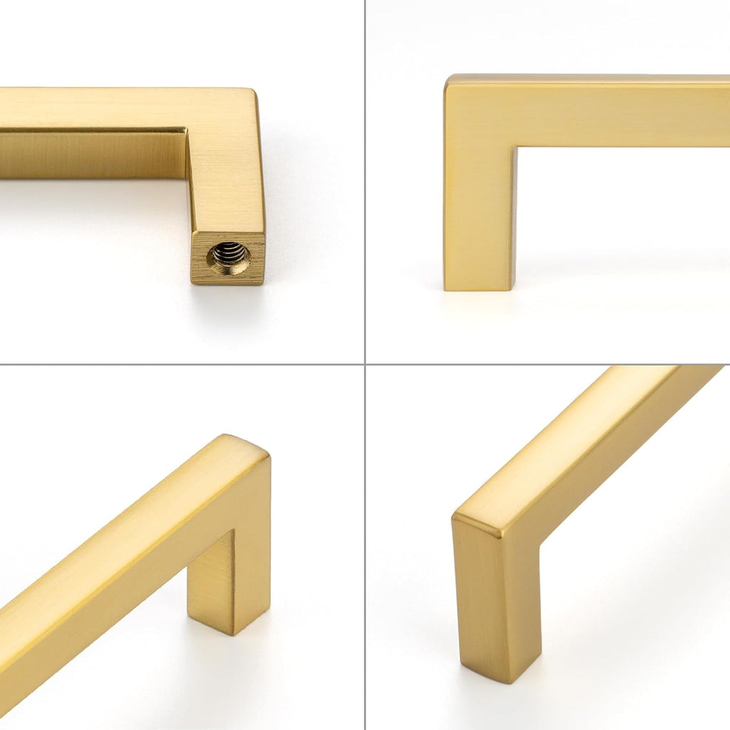 Solid Square Brushed Gold Kitchen Cabinet Handles Gold Cabinet Pulls, 10 Pack 5 Inch Gold Hardware Cabinets Drawers