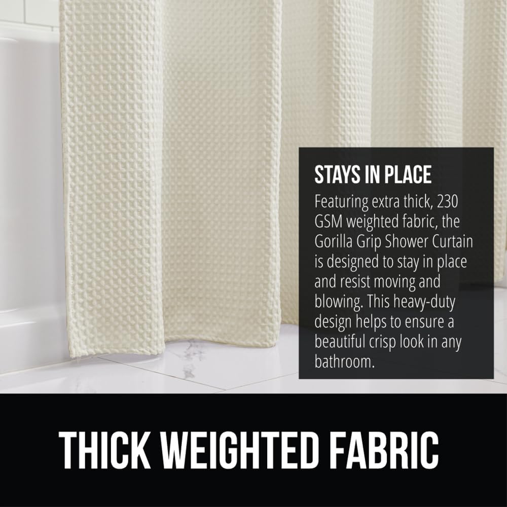 Ivory Cream Woven Textured Shower Curtain, Waffle Style , Thick Weighted Material, Machine Washable, Heavy Duty