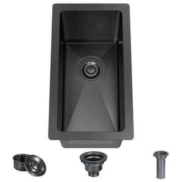 10 x 18 Inch Black Drop In Bar Sink Single Bowl Undermount Bar Prep 18 Gauge Stainless Steel Bar Sink with Basket