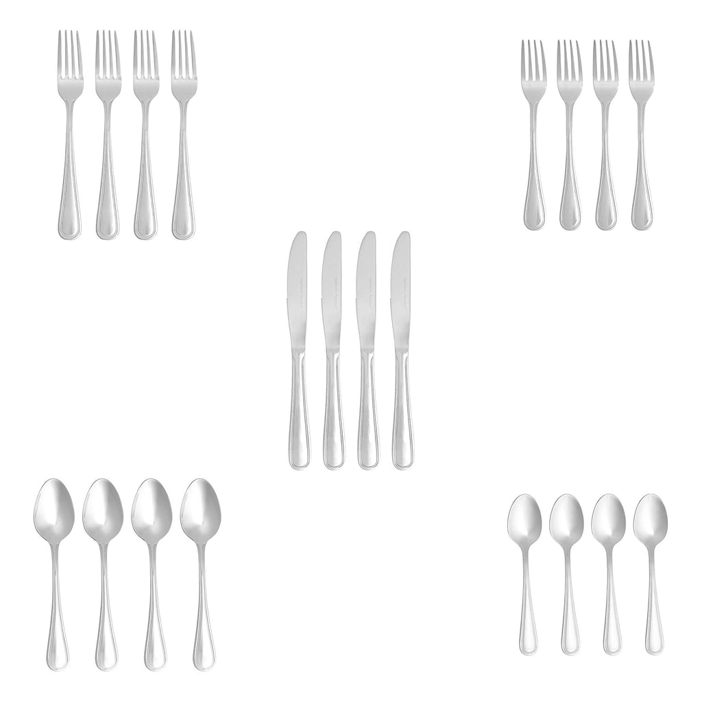 Silverware Set, Stainless Steel Flatware, Dishwasher Safe, Service for 4, 20-Piece Forks and Spoons, Crown Edge