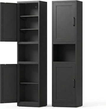 67" Metal Bathroom Storage Cabinet, Black | Tall Narrow Design, 2 Doors & 6 Shelves, Slim Skinny Cabinet, Multi-Room