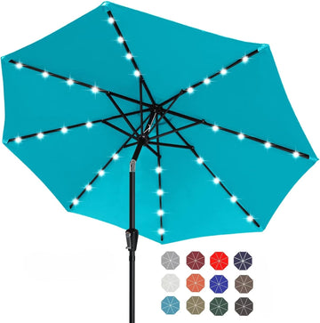 Durable Solar Led Patio Umbrellas with 32LED Lights 9FT (Turquoise)