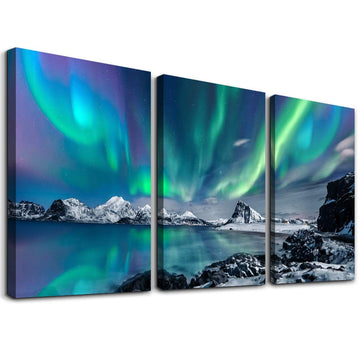 Wall Art Wall Decor Office Decor Abstract Mountain Aurora Landscape Painting 3 Piece Scenic Framed Canvas Art Prints