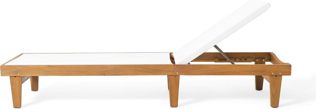 Set of 2 Chaise Lounge Chair Outdoor, Acacia Wood Frame Sunbathing Pool Lounger, Adjustable Backrest Patio