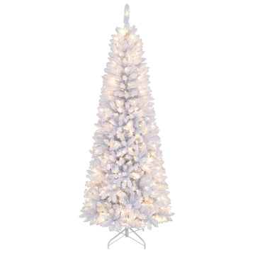 7ft White Pre-Lit Pencil Christmas Tree with 300 Warm White Lights